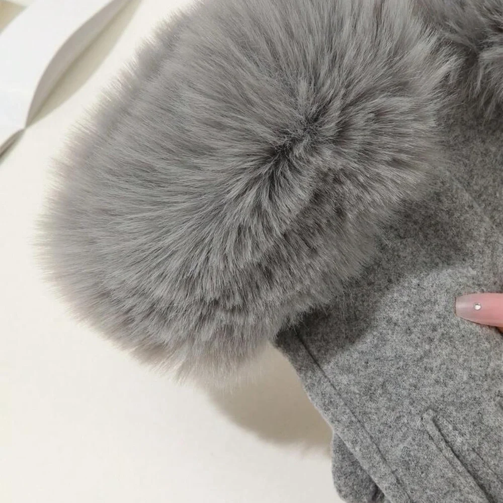 Cute 1pair Women's High Density Cuff Warm Gloves With Touchscreen Function